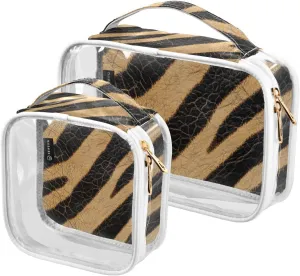 2 Pack Animal Skin Texture Brown Black clear decorative toiletry bag hanging TSA approved waterproof clear cosmetic bag Mens shaving kit maquillaje para