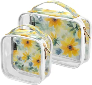 2 Pack Beauty Spring Flowers Kansas Sunflower_24152_3 clear decorative toiletry bag hanging TSA approved transparent makeup travel bag shaving essentials para maquillaje