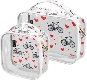 2 Pack Bike Simple Line Art Heart Shape Valentine clear decorative toiletry bag hanging TSA approved multifunctional cosmetic bags for women travel essential Bolsa de almacenamiento