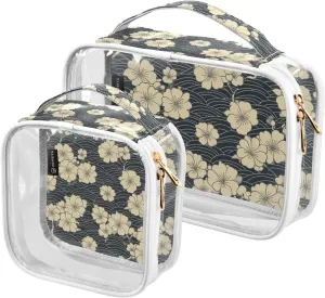 2 Pack Japan Floral Pattern Ink Cloud clear decorative toiletry bag for women TSA approved reusable travel cosmetic bag travel essential maquillaje