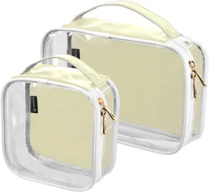 2 Pack Lemon Chiffon Solid Color Pure Plain Yellow clear decorative toiletry hanging bag TSA approved waterproof clear makeup bag Airport Airline Compliant para maquillaje