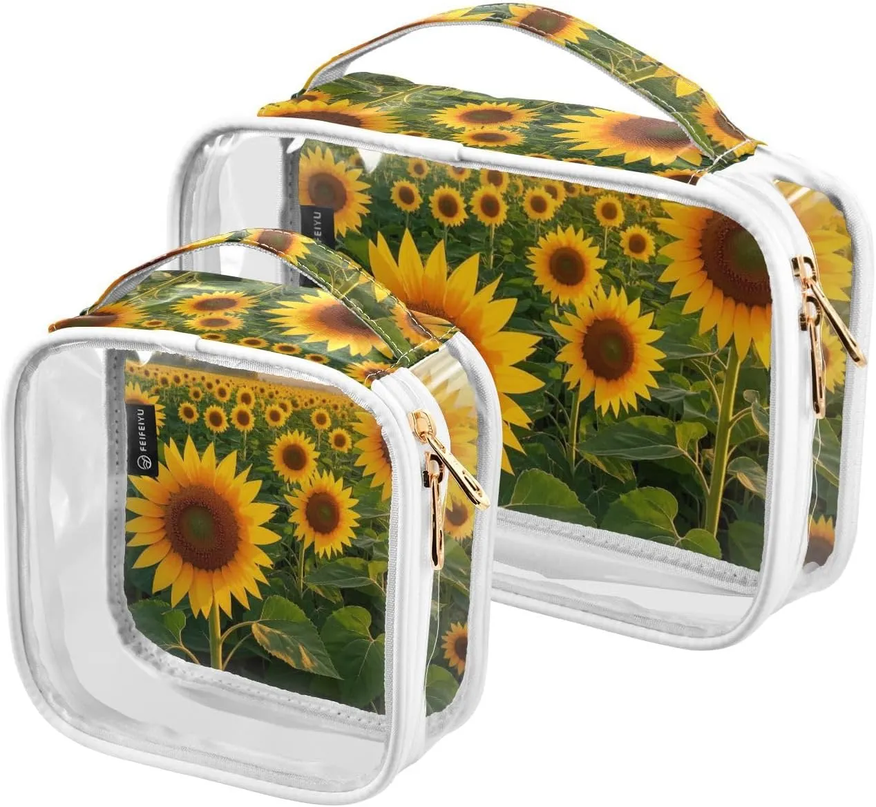 2 Pack Summer Yellow Sunflowers clear decorative mens toiletry bags for traveling TSA approved transparent cosmetic travel bag travel essential para maquillaje