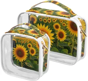 2 Pack Summer Yellow Sunflowers clear decorative mens toiletry bags for traveling TSA approved transparent cosmetic travel bag travel essential para maquillaje