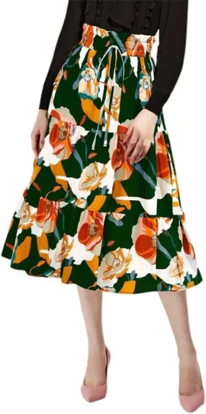 2025 Womens Floral Long Skirt Fashion Casual Flowy Swing Tiered Elastic Waisted Summer Beach Midi Skirt