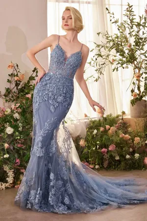 A1421 FOLIAGE BEADED LACE MERMAID GOWN