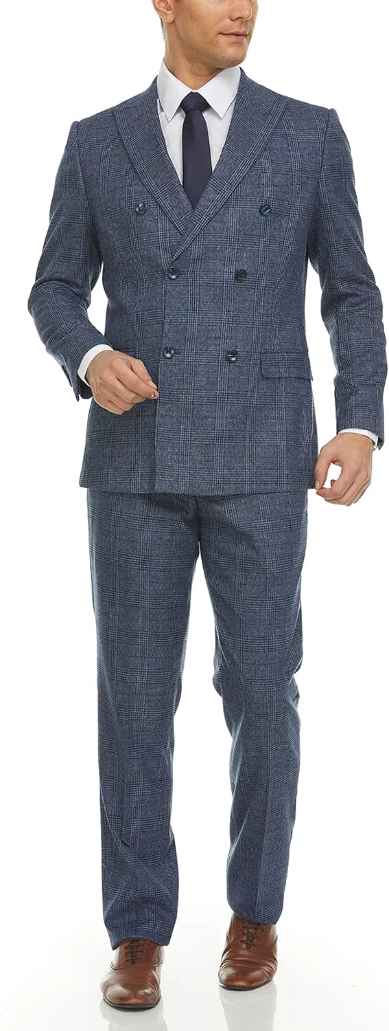 Adam Baker Men's Slim Fit Double Breasted 2-Piece (Jacket & Pants) Suit Set