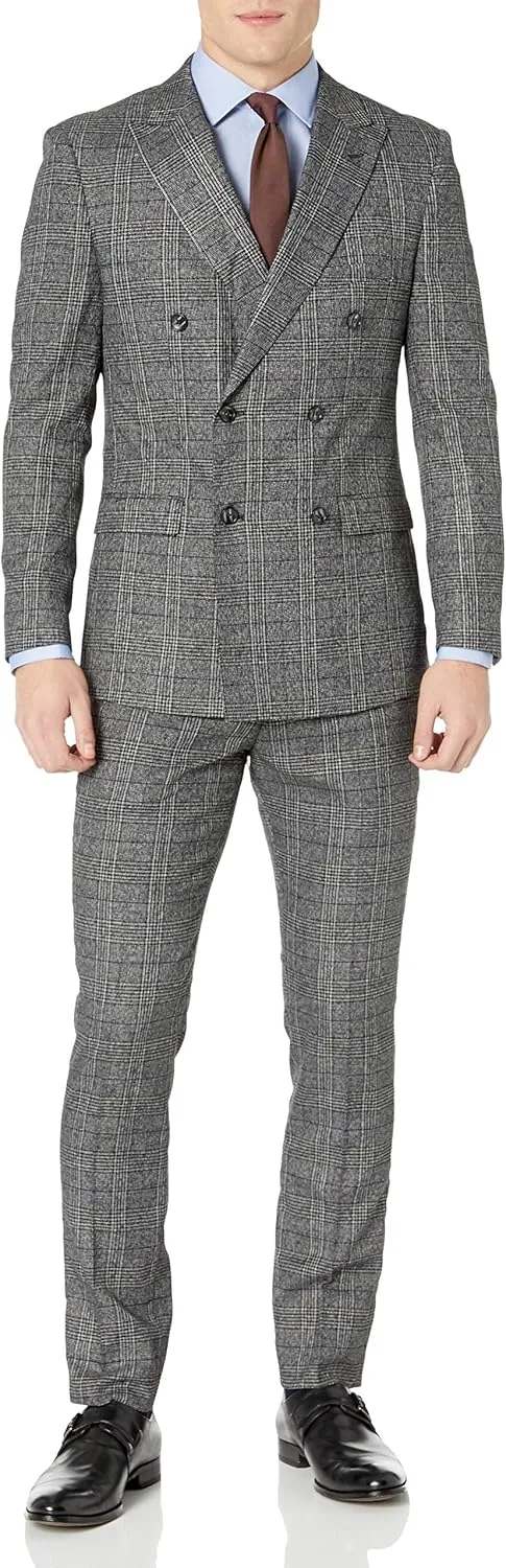 Adam Baker Men's Slim Fit Double Breasted 2-Piece (Jacket & Pants) Suit Set