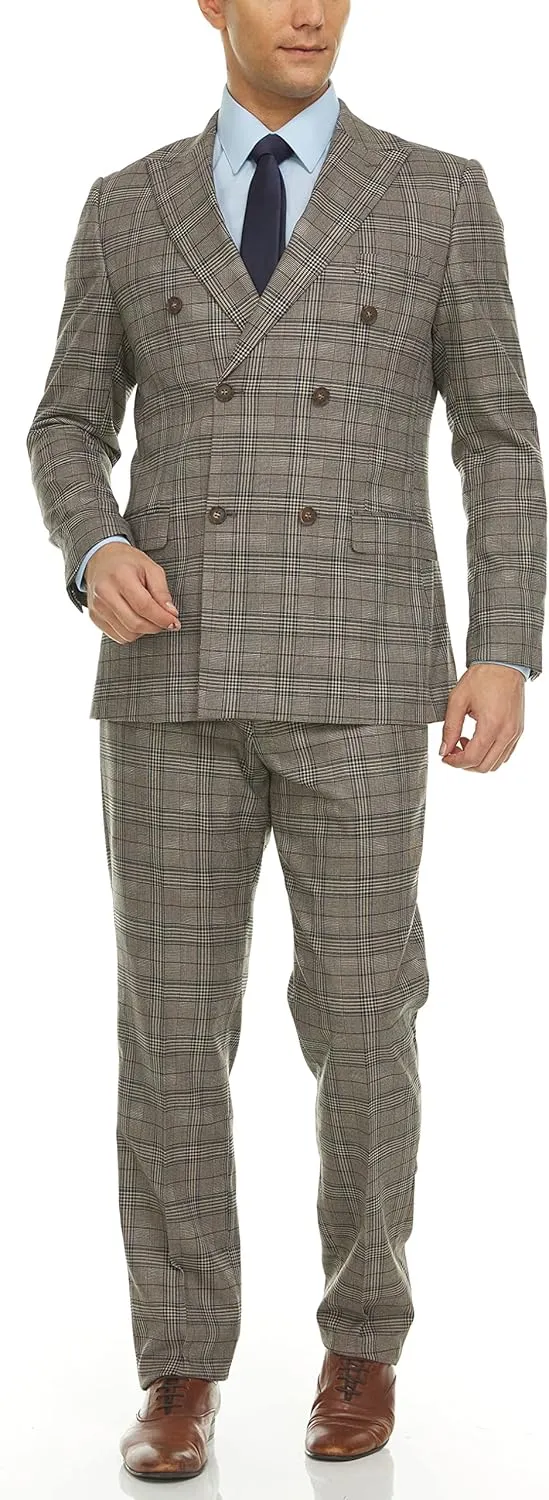 Adam Baker Men's Slim Fit Double Breasted 2-Piece (Jacket & Pants) Suit Set