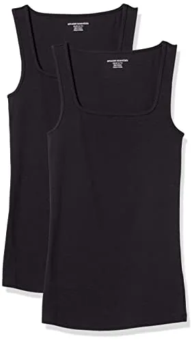 Amazon Essentials Women's Slim Fit Square Neck Tank, Pack of 2, White/Melon Orange, Small