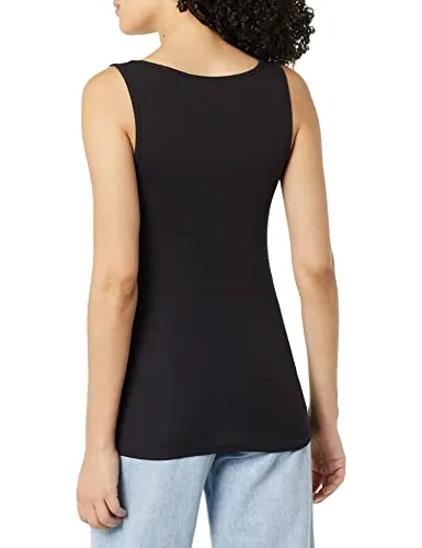 Amazon Essentials Women's Slim Fit Square Neck Tank, Pack of 2, White/Melon Orange, Small
