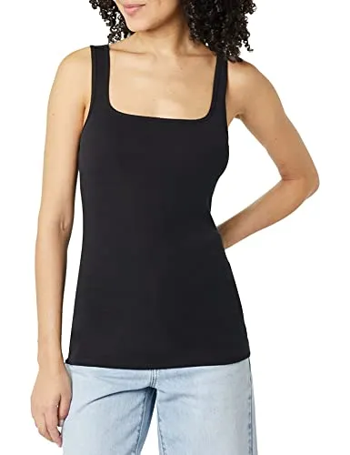 Amazon Essentials Women's Slim Fit Square Neck Tank, Pack of 2, White/Melon Orange, Small