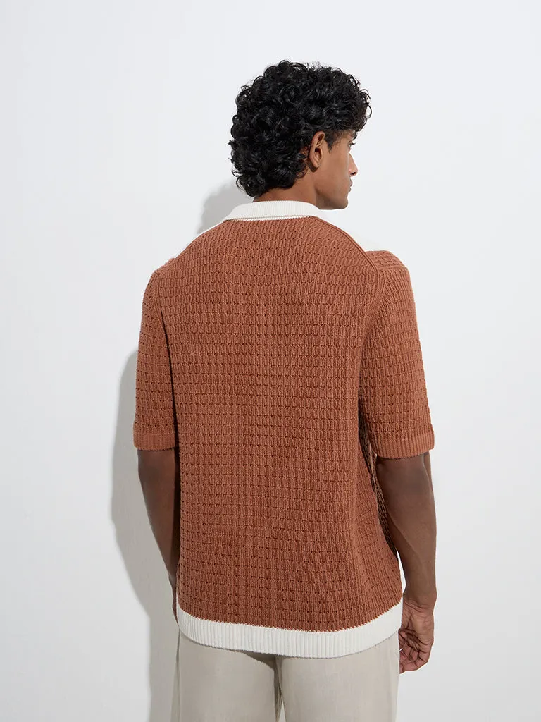 Ascot Rust Crochet-Detailed Relaxed-Fit Cotton Shirt