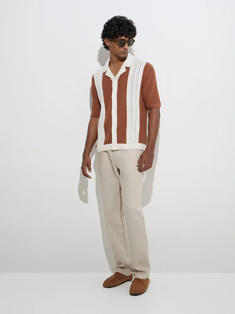 Ascot Rust Crochet-Detailed Relaxed-Fit Cotton Shirt