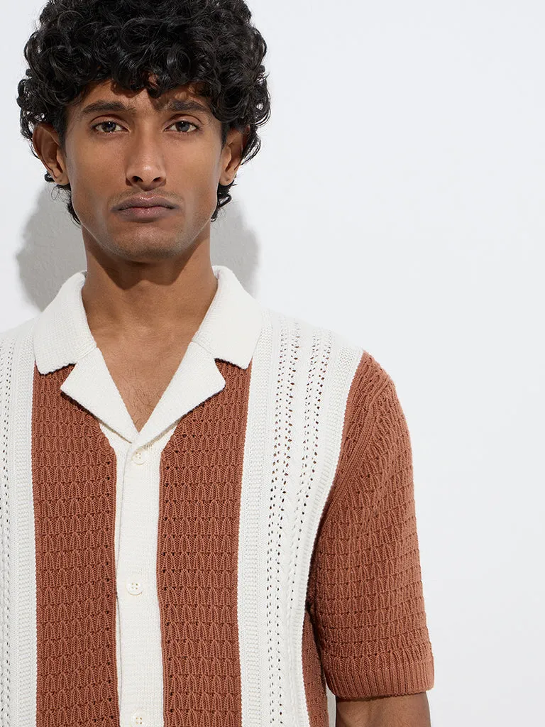 Ascot Rust Crochet-Detailed Relaxed-Fit Cotton Shirt