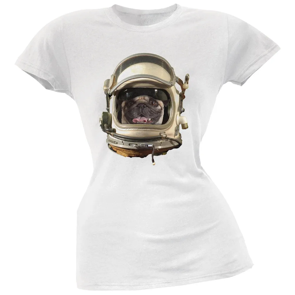 Astronaut Pug Black Soft Juniors T-Shirt