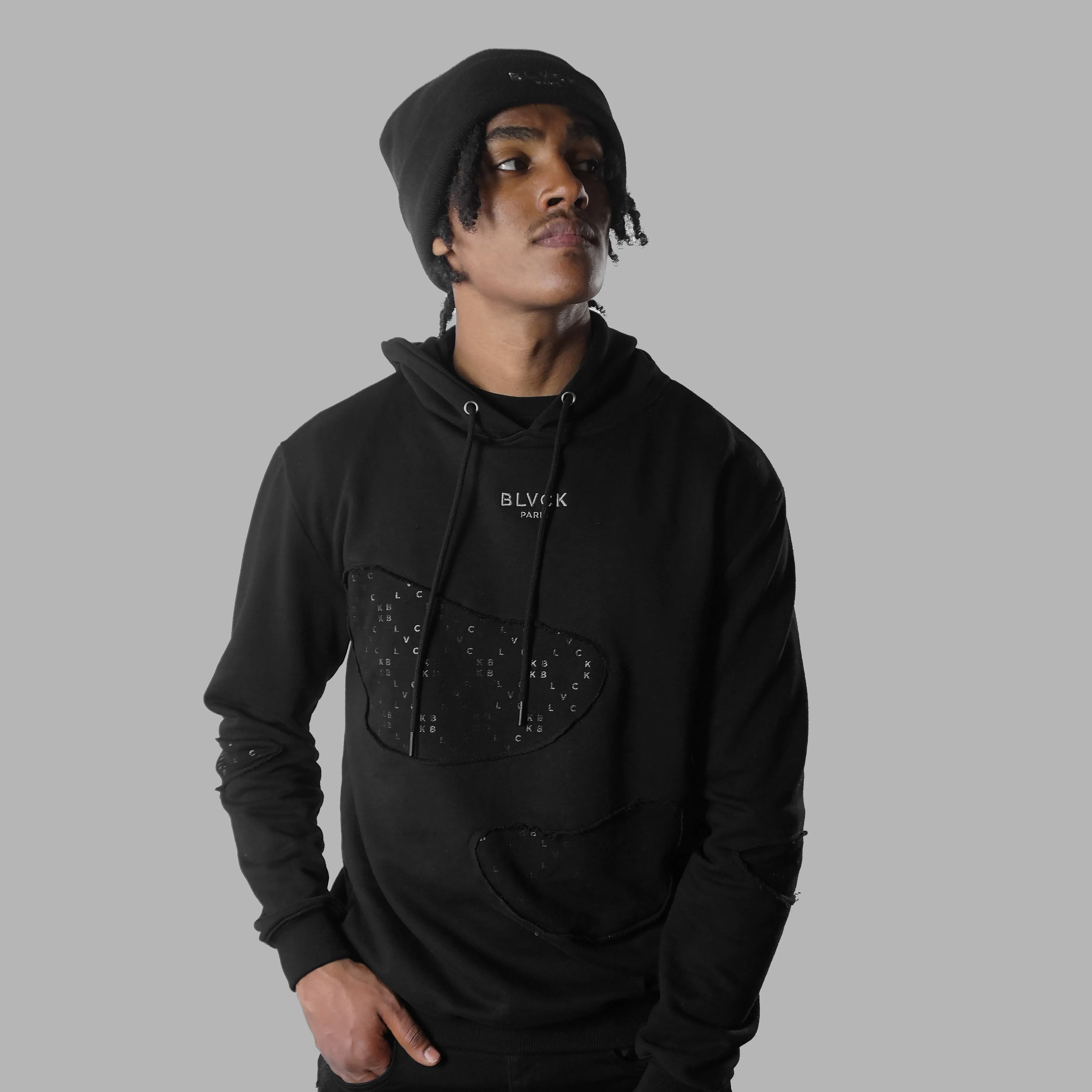 Blvck Monogram Torn Hoodie