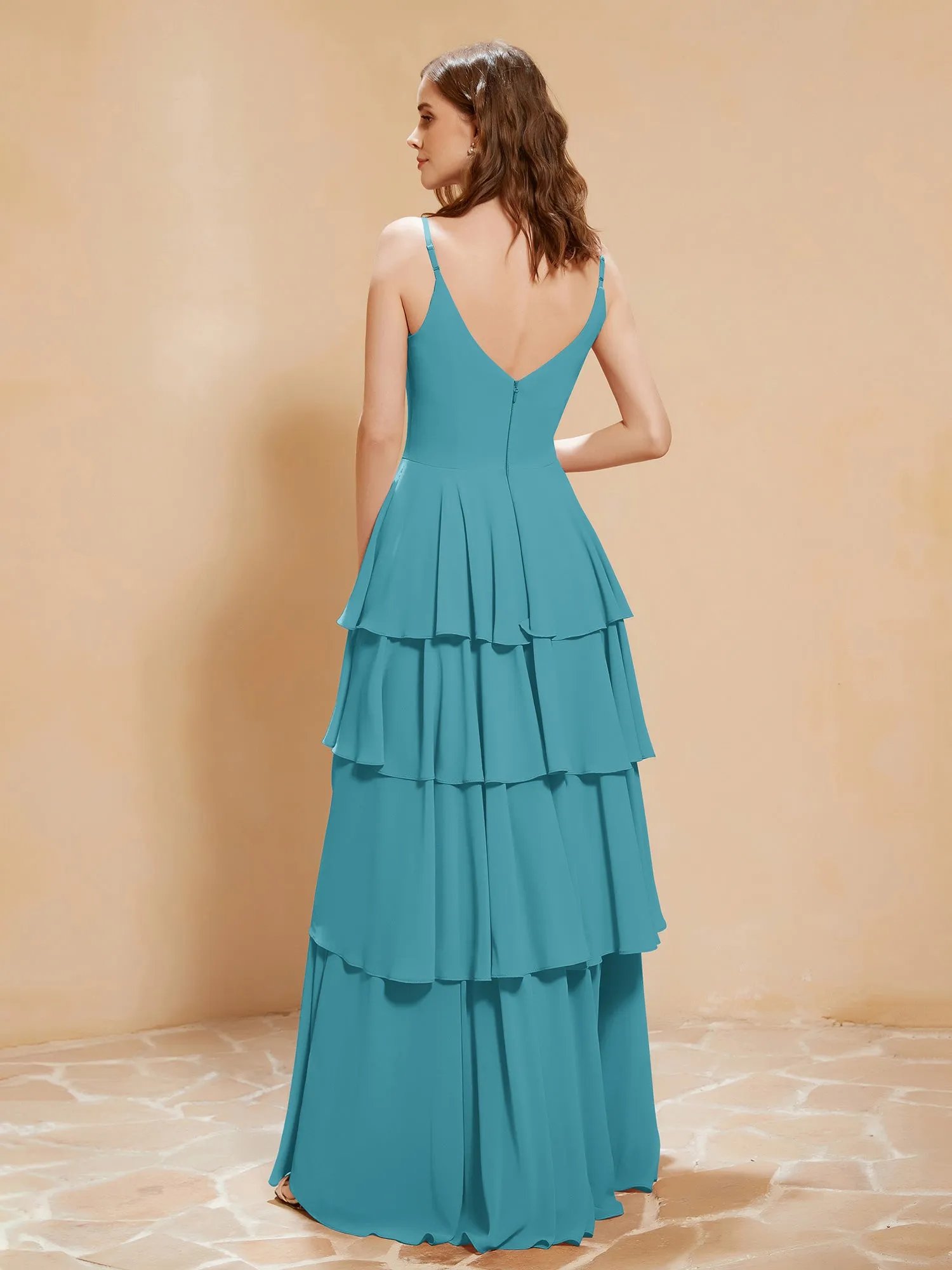 Boho V-neck Floor-length Dress Flowy Ruffles Jade Plus Size