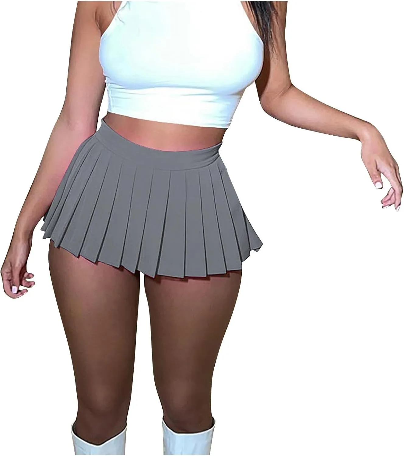 BTDECLAR Women's Pleated Mini Skirts Sexy Uniforms Casual Stretchy Zip Up Skater Skirt High Waisted Pleated A-Line Mini Skirt