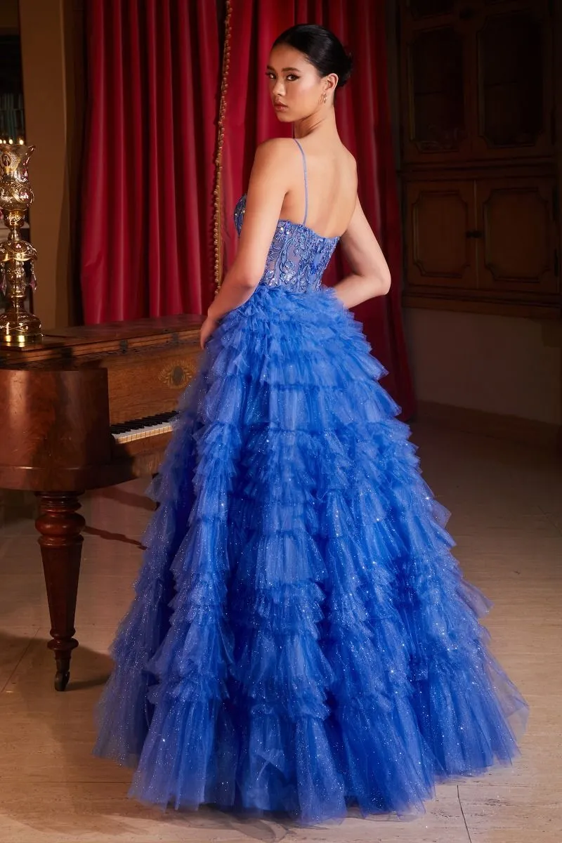 C152 RUFFLED LAYERED BALL GOWN