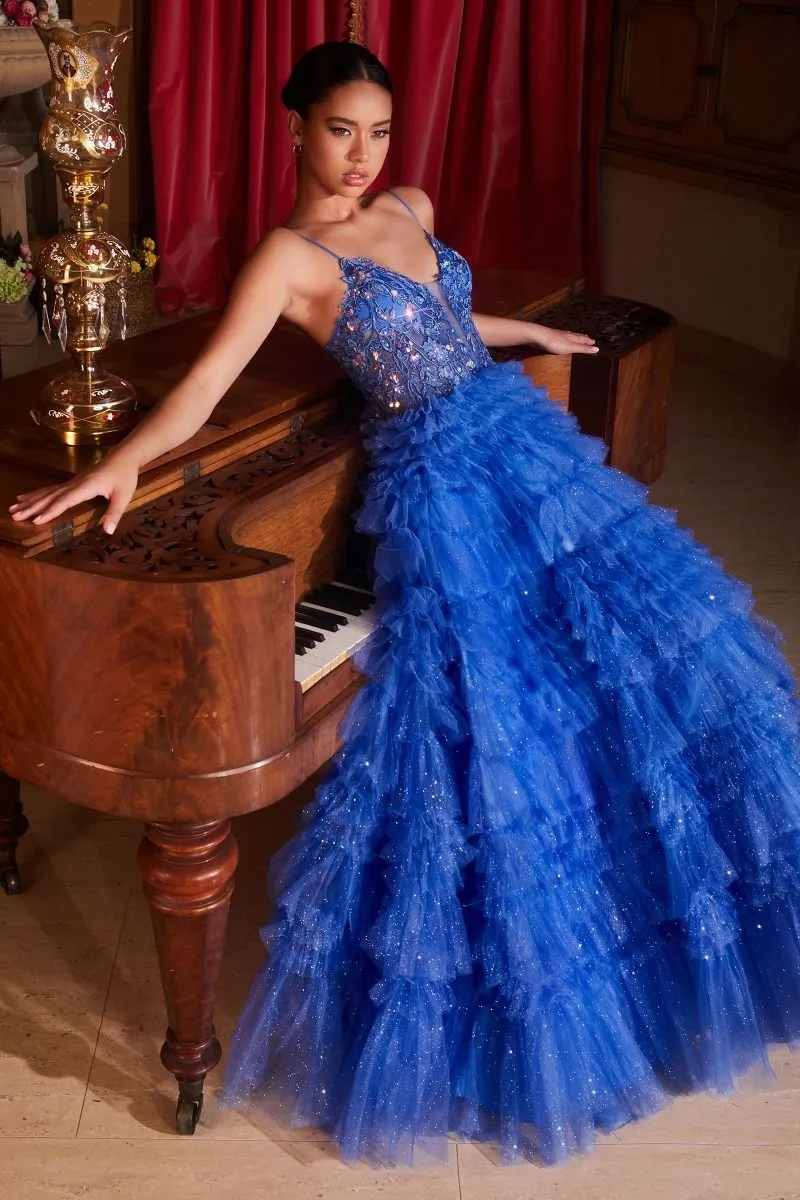 C152 RUFFLED LAYERED BALL GOWN