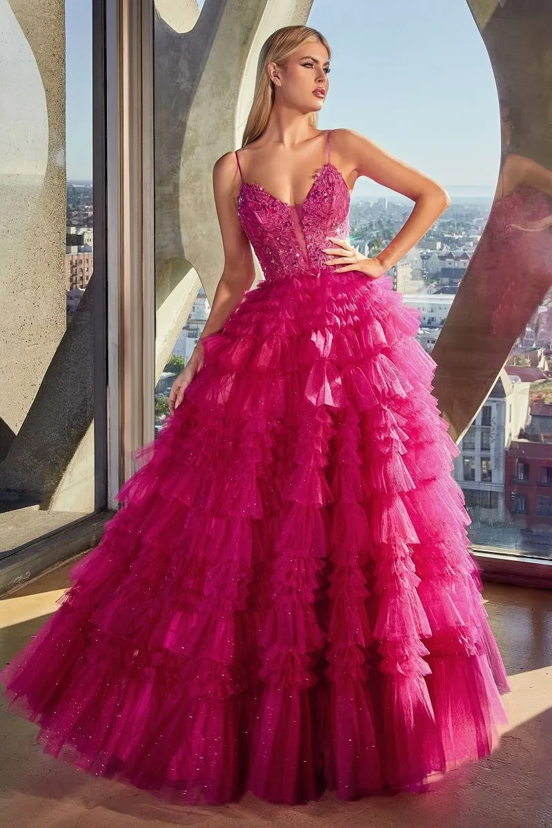 C152 RUFFLED LAYERED BALL GOWN