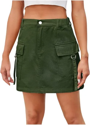 Cargo Skirt for Women Stretchy High Waisted Denim Skirts A Line Bodycon Mini Skirt Casual Trendy Y2K Low Jean Skirt