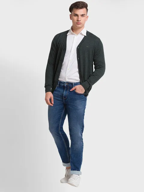 Colorplus Men Green Solid Tailored Fit Wool Blend Sweater