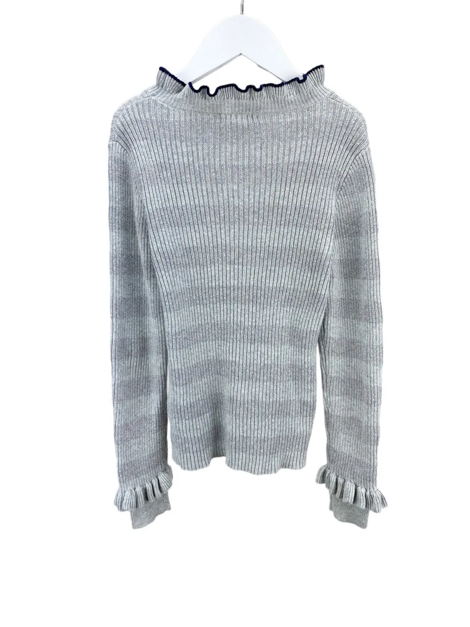 Crewcuts, Girls' Ribbed Ruffle-Trim Sweater, Grey Heather/Navy, Size 8