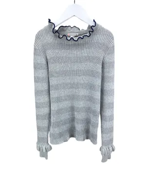 Crewcuts, Girls' Ribbed Ruffle-Trim Sweater, Grey Heather/Navy, Size 8