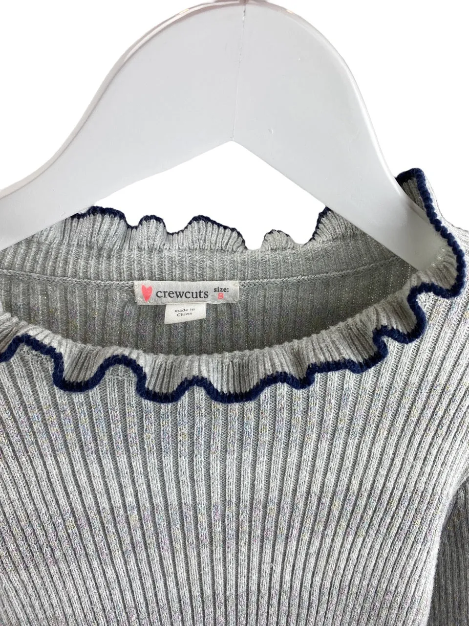 Crewcuts, Girls' Ribbed Ruffle-Trim Sweater, Grey Heather/Navy, Size 8
