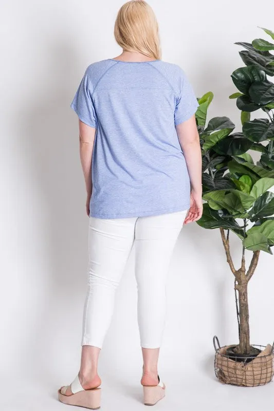 Davi and Dani Blue Burnout Crew Neck Plus Tee