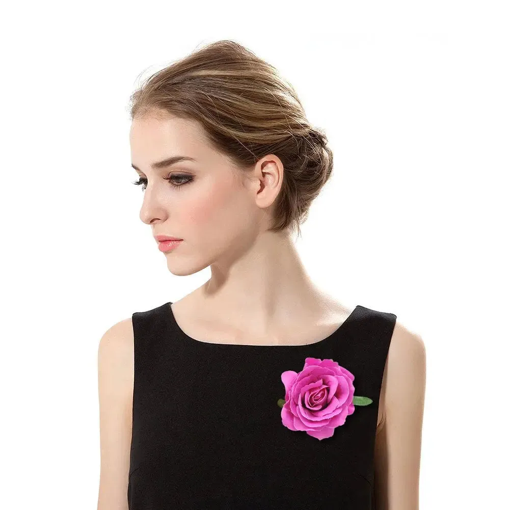 DRESHOW 5 Pack Flower Brooch Head Ornament Bride Women Rose Flower Hair Accessories Wedding Hair Clip Flamenco Dancer