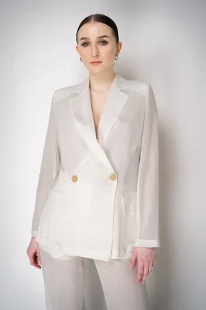 Erika Cavallini Sheer Double Breasted Virgin Wool Blazer in White