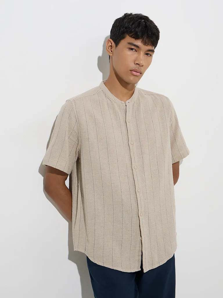 ETA Beige Striped Knit-Textured Relaxed-Fit Cotton Shirt