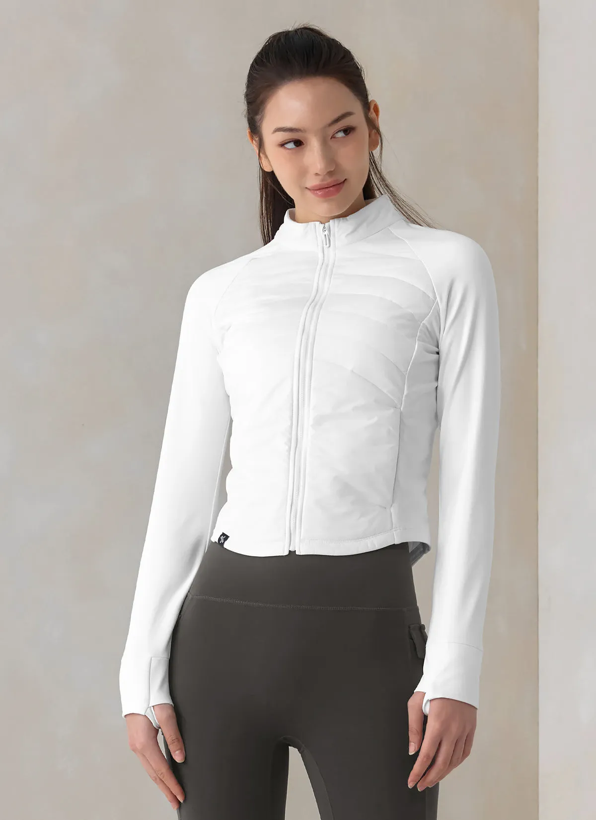 Finger Hole Lightweight Padded Mock Neck Jacket