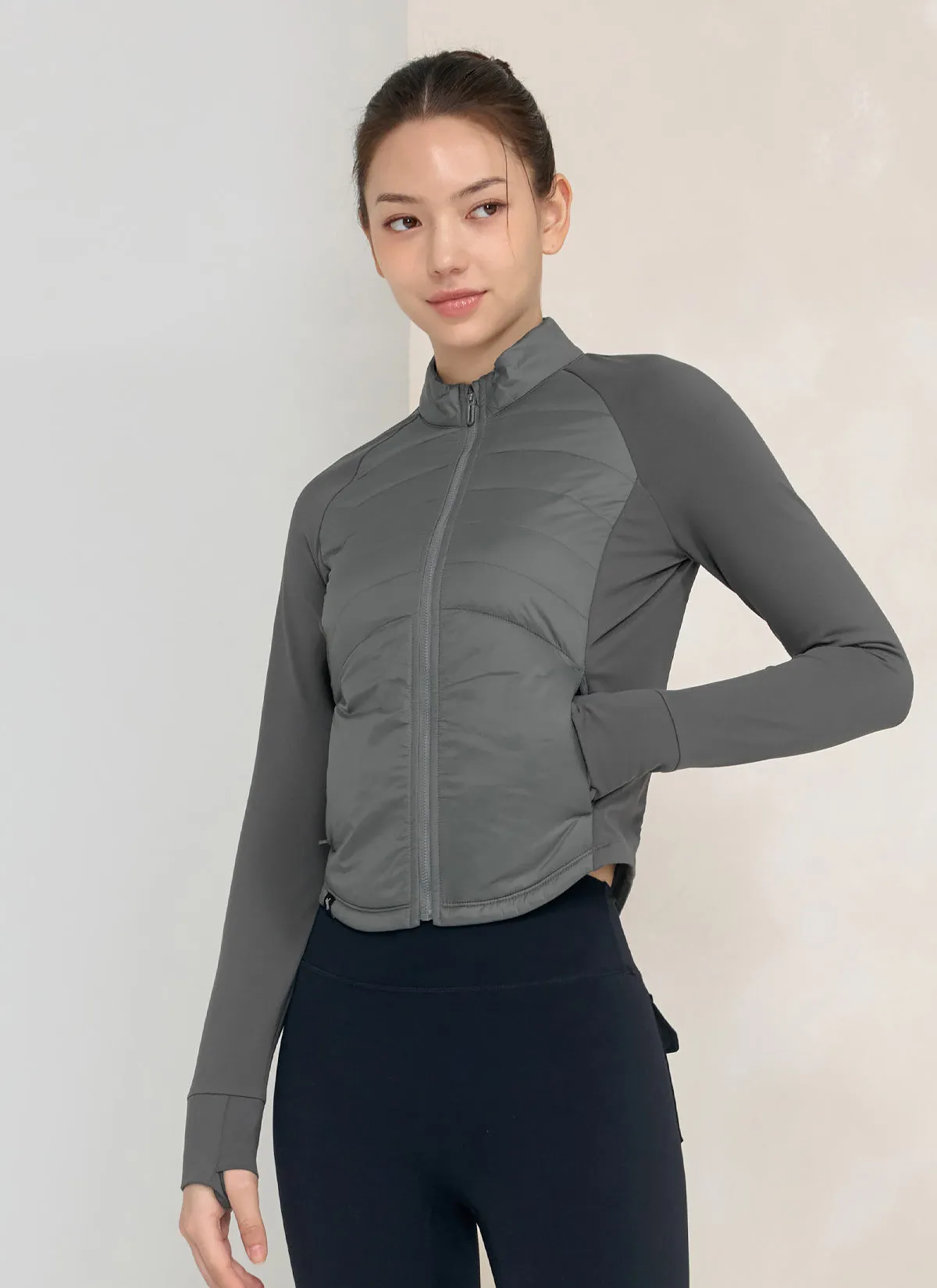 Finger Hole Lightweight Padded Mock Neck Jacket