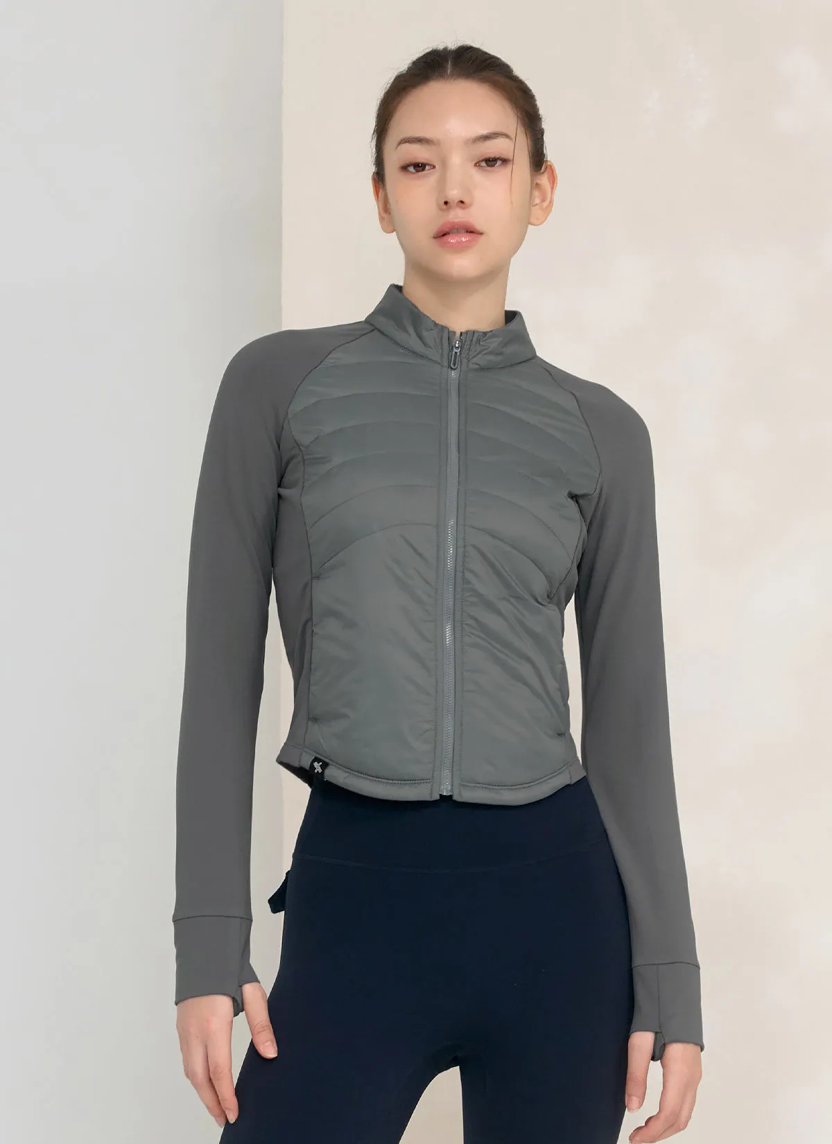Finger Hole Lightweight Padded Mock Neck Jacket