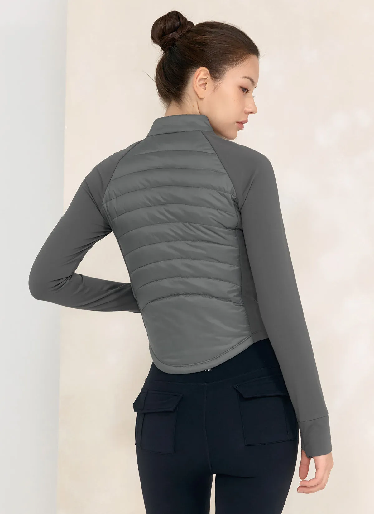 Finger Hole Lightweight Padded Mock Neck Jacket