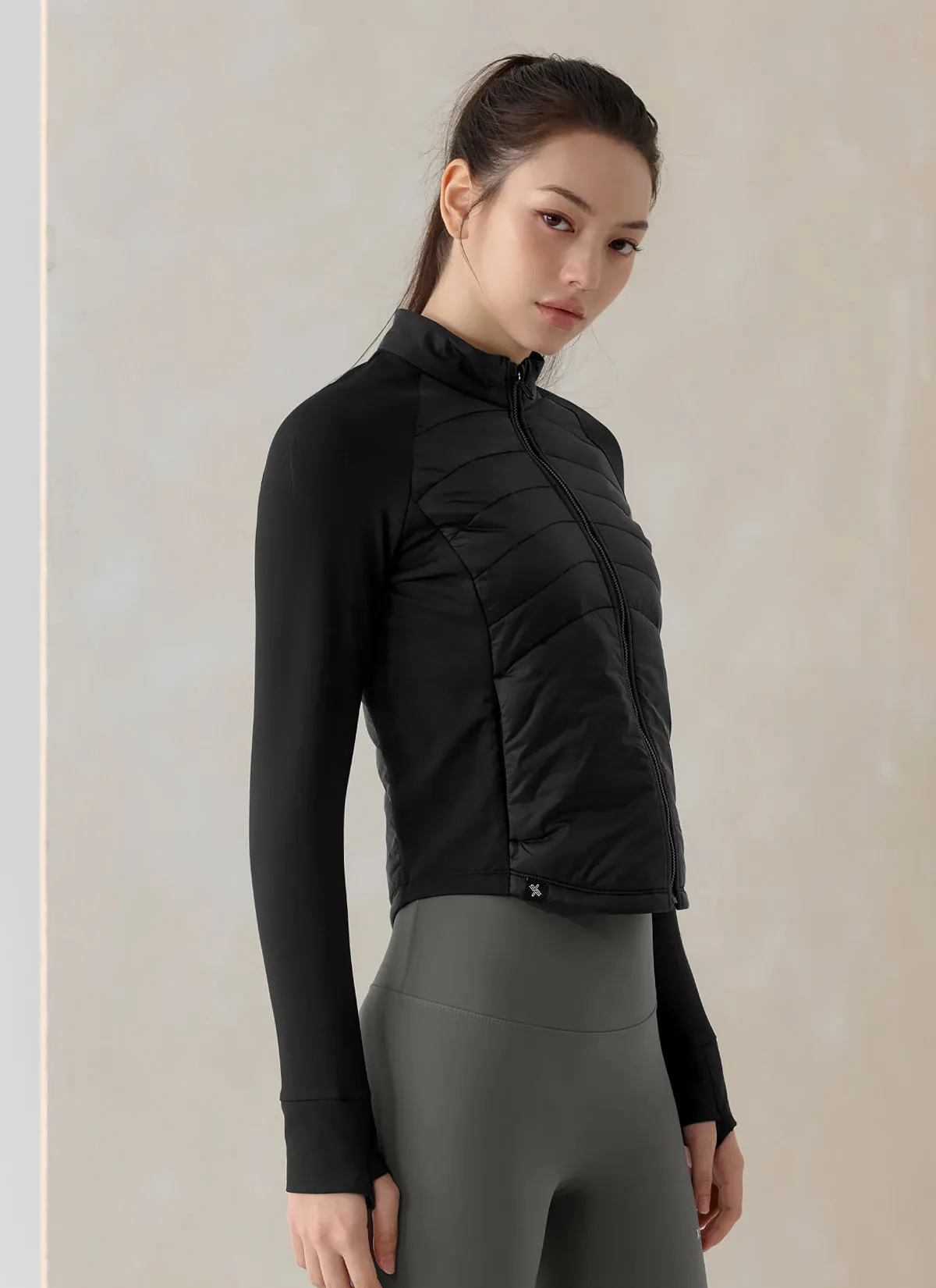 Finger Hole Lightweight Padded Mock Neck Jacket