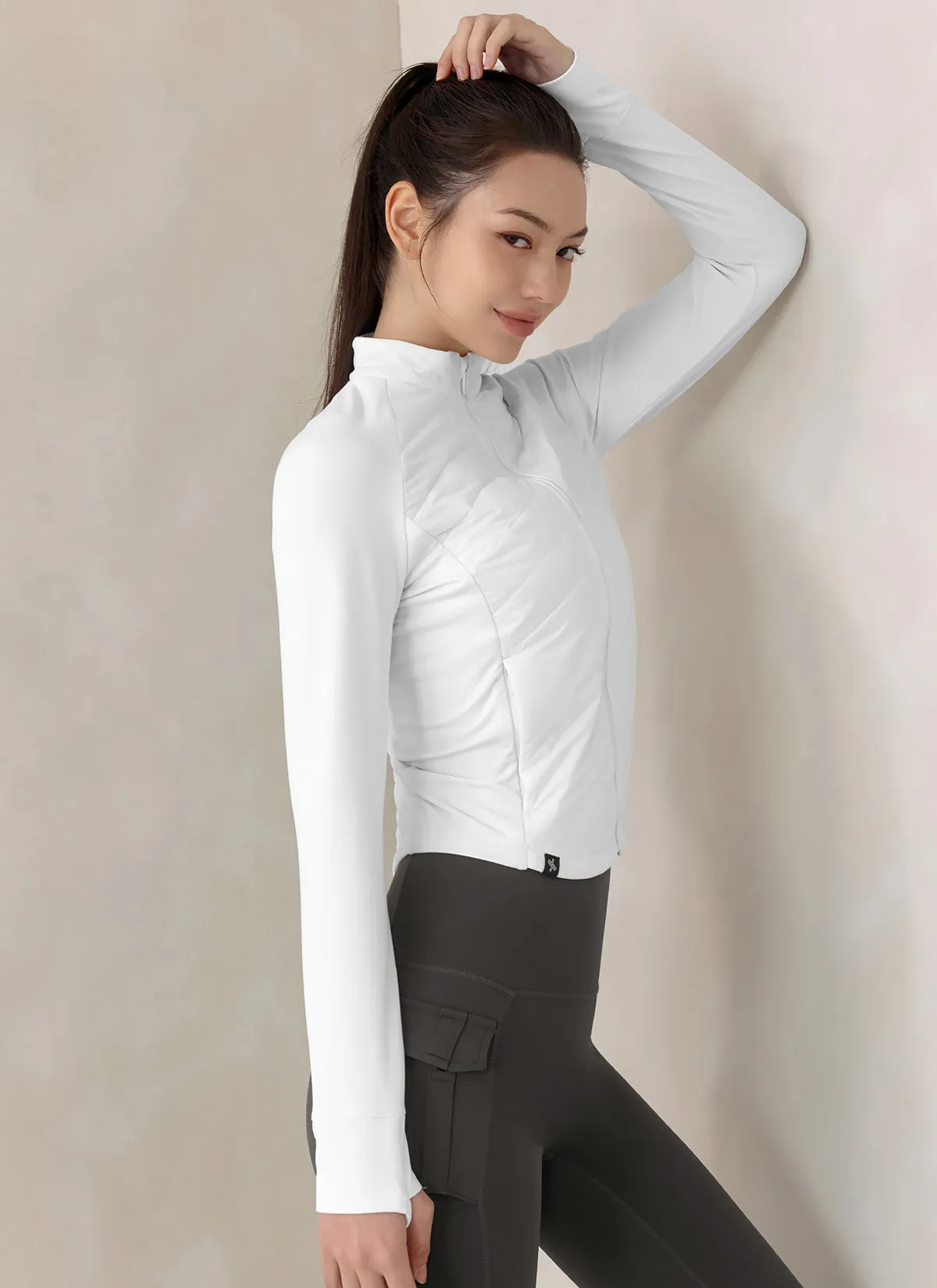 Finger Hole Lightweight Padded Mock Neck Jacket