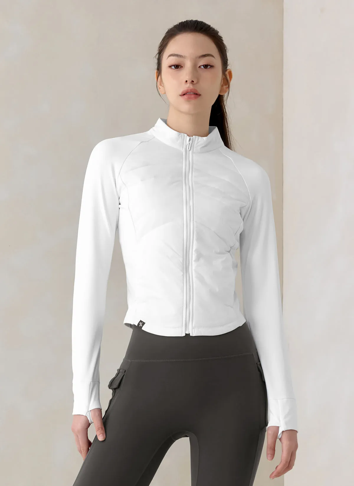 Finger Hole Lightweight Padded Mock Neck Jacket