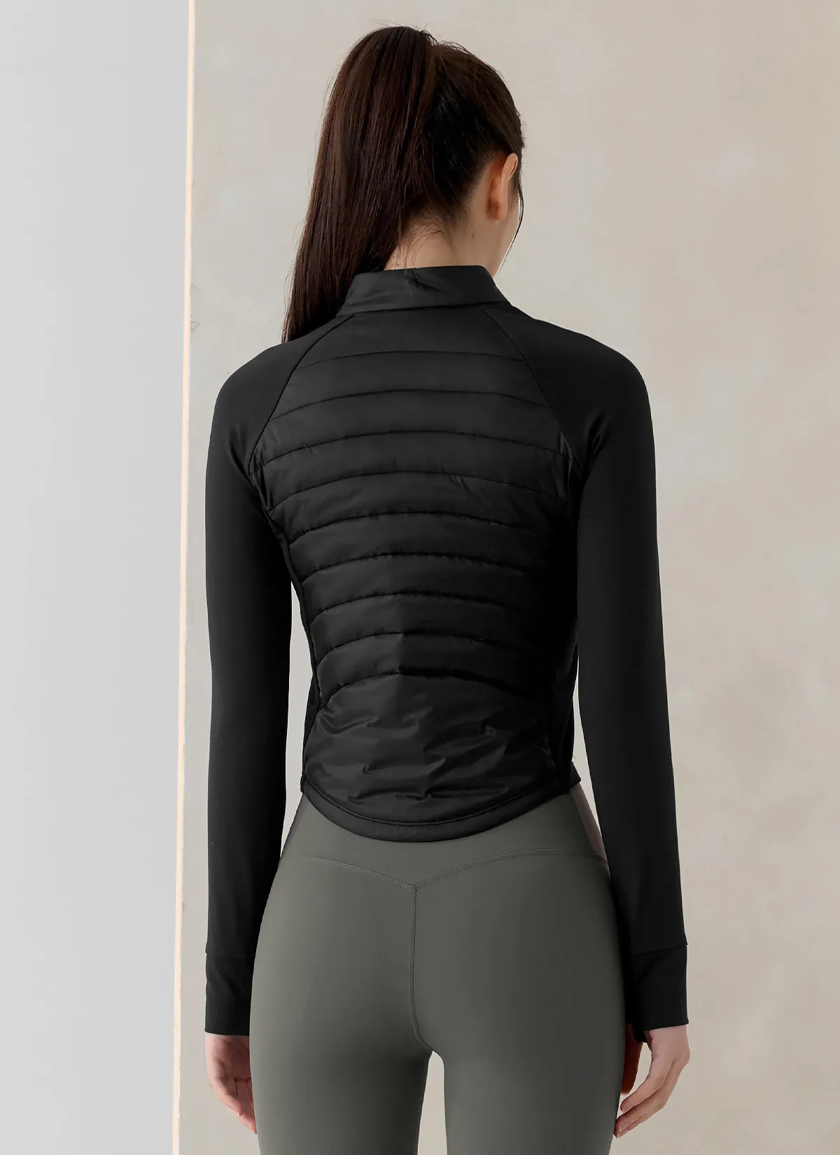 Finger Hole Lightweight Padded Mock Neck Jacket