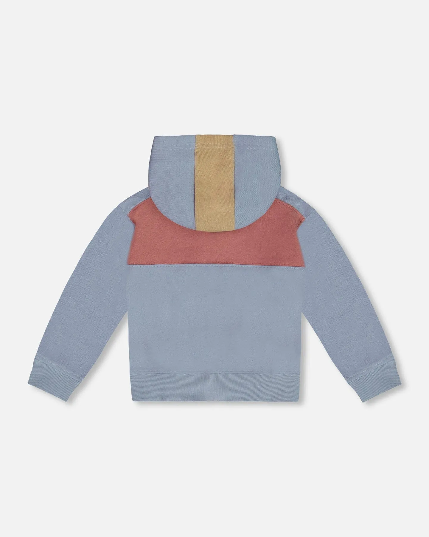 French Terry Full Zip Hoodie Sweatshirt Pale Blue And Dark Old Rose