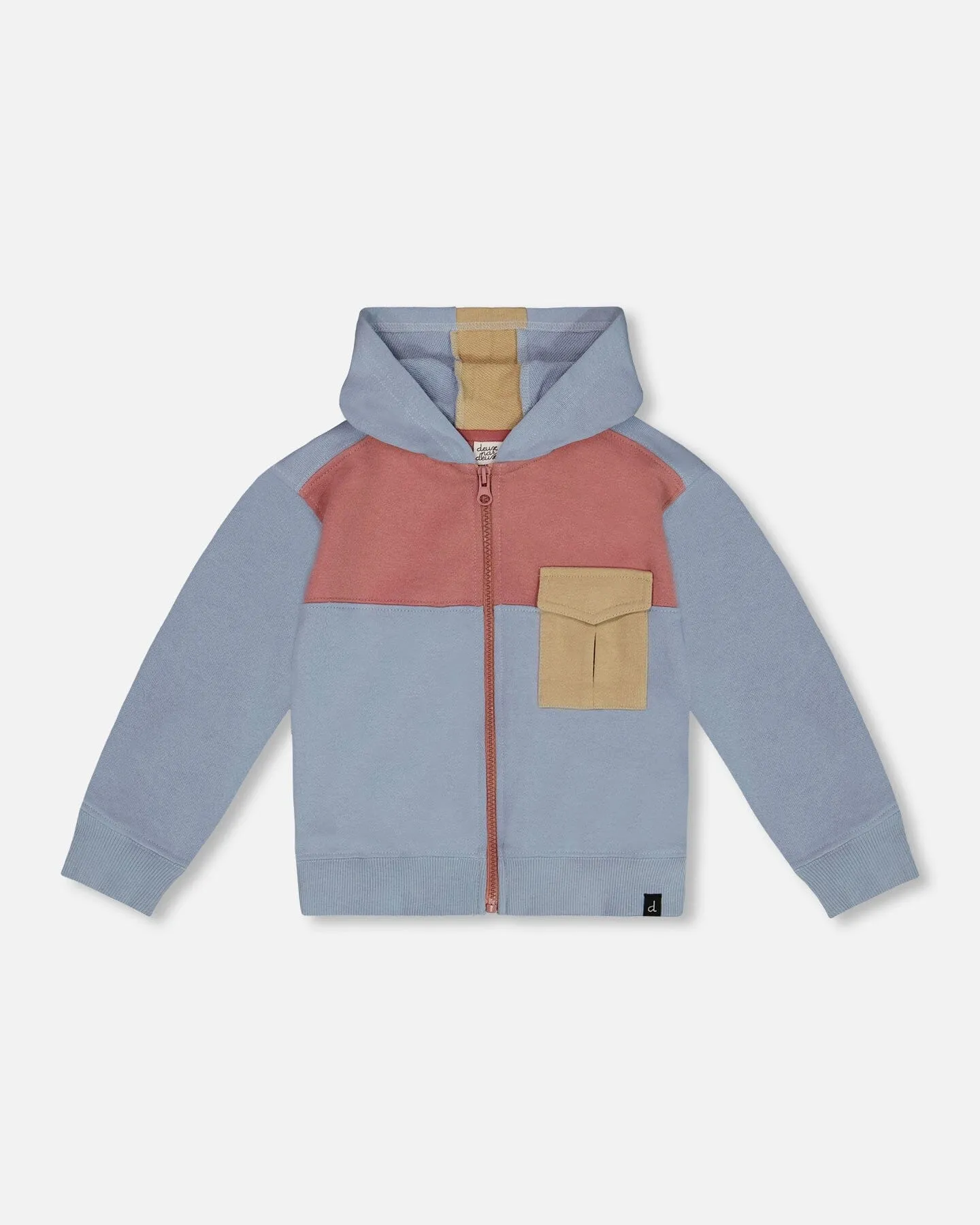 French Terry Full Zip Hoodie Sweatshirt Pale Blue And Dark Old Rose