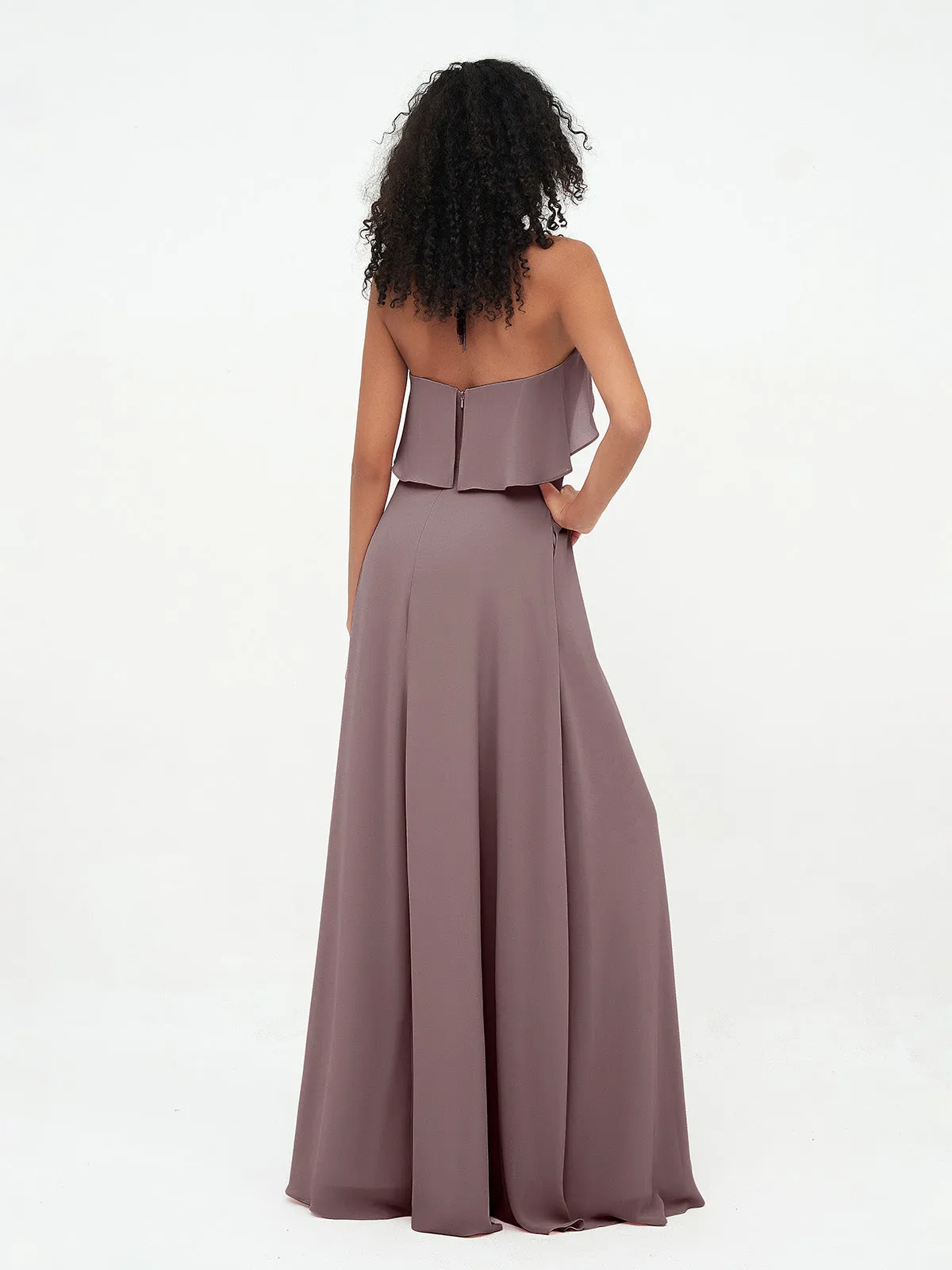 Halter Strap Chiffon Long Bridesmaid Dresses Vintage Mauve Plus Size