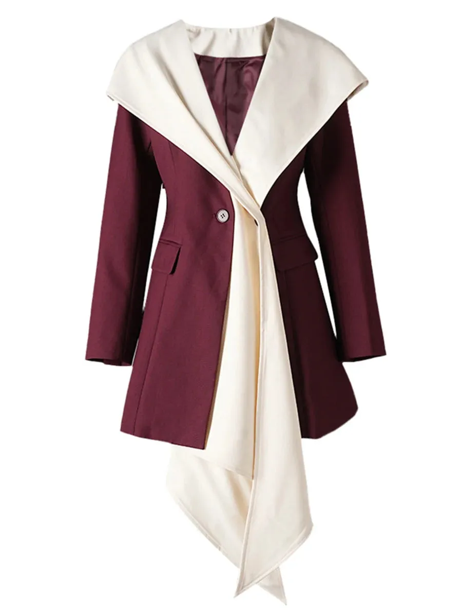 Hht Color Patchwork Pockets Chic Jackets For Women Lapel Long Sleeve Designer Loose Temperament Coats Female New