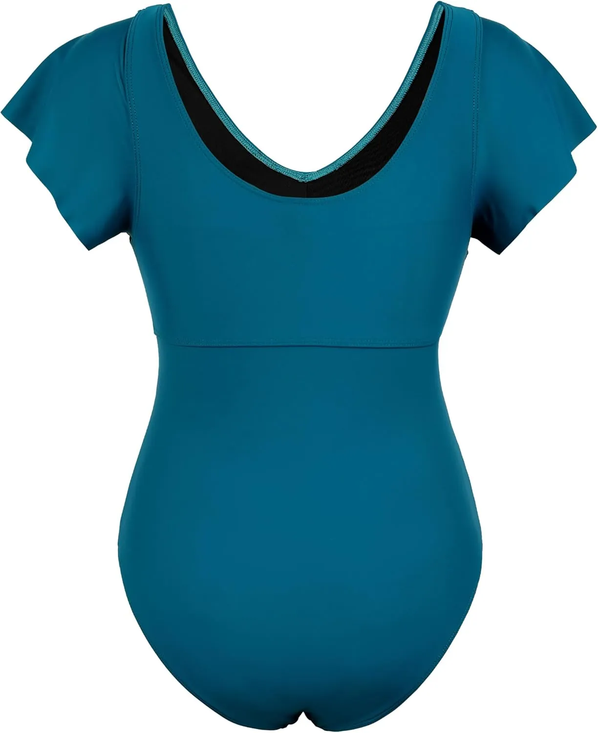 Hilor Women's Underwire One Piece Swimsuits Short Sleeve Tummy Control Bathing Suits V Neck Ruffle Swimwear