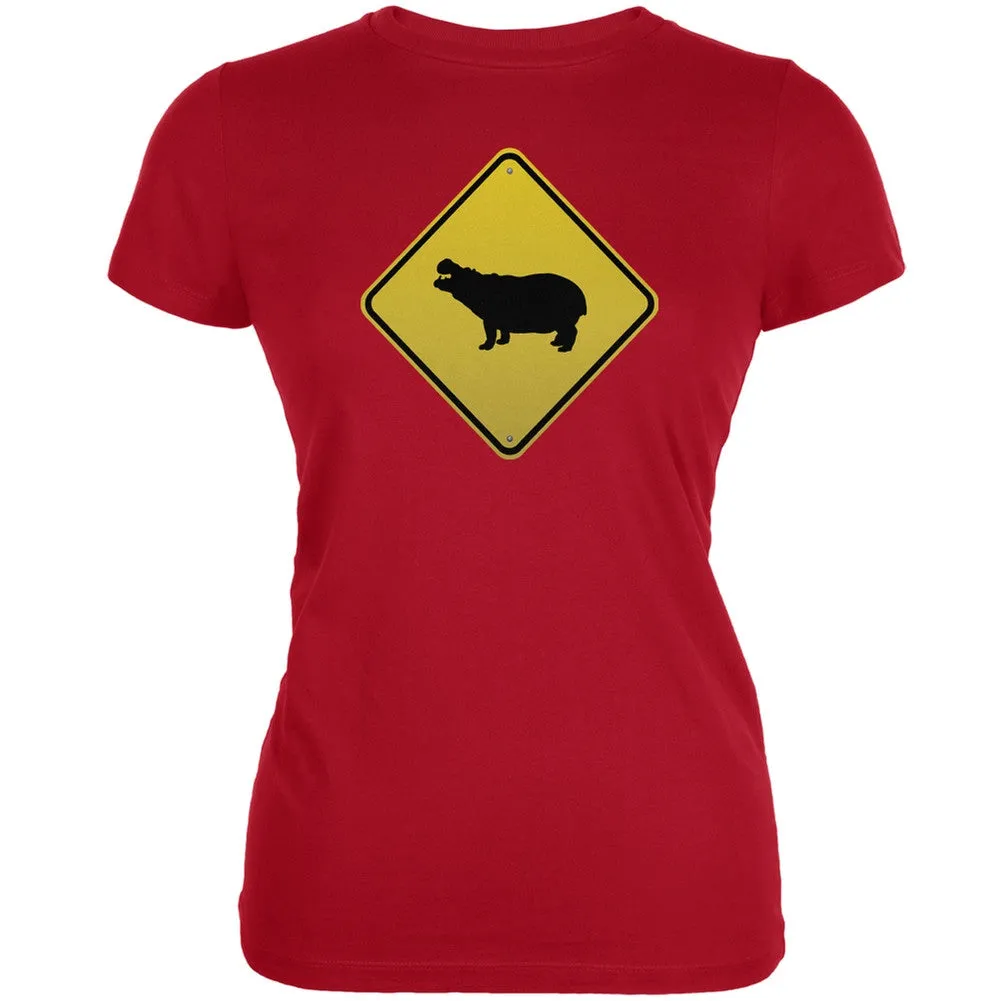 Hippo Crossing Sign Black Juniors Soft T-Shirt