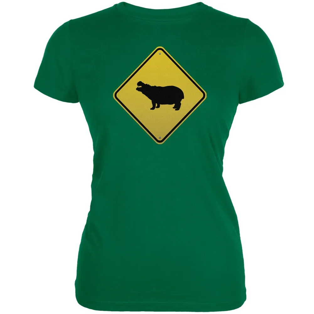 Hippo Crossing Sign Black Juniors Soft T-Shirt