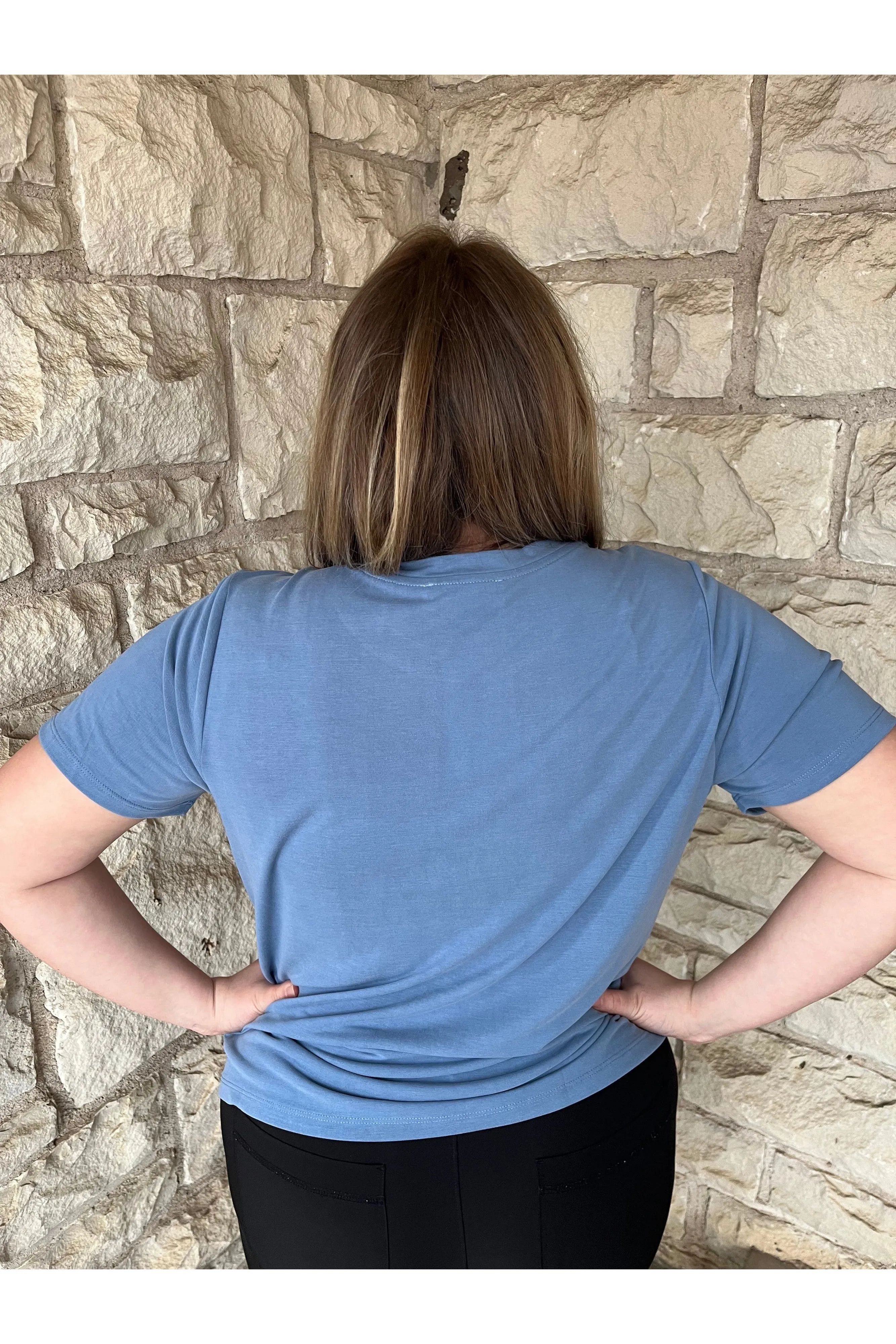 Hyfve Double Zero Crew Neck Short Sleeve Top In Grey Blue